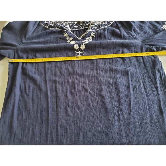 Talbots Plus Navy Blue Embroidered Cotton Boho Tunic Top Size 2X Crinkle gauze - Picture 6 of 8